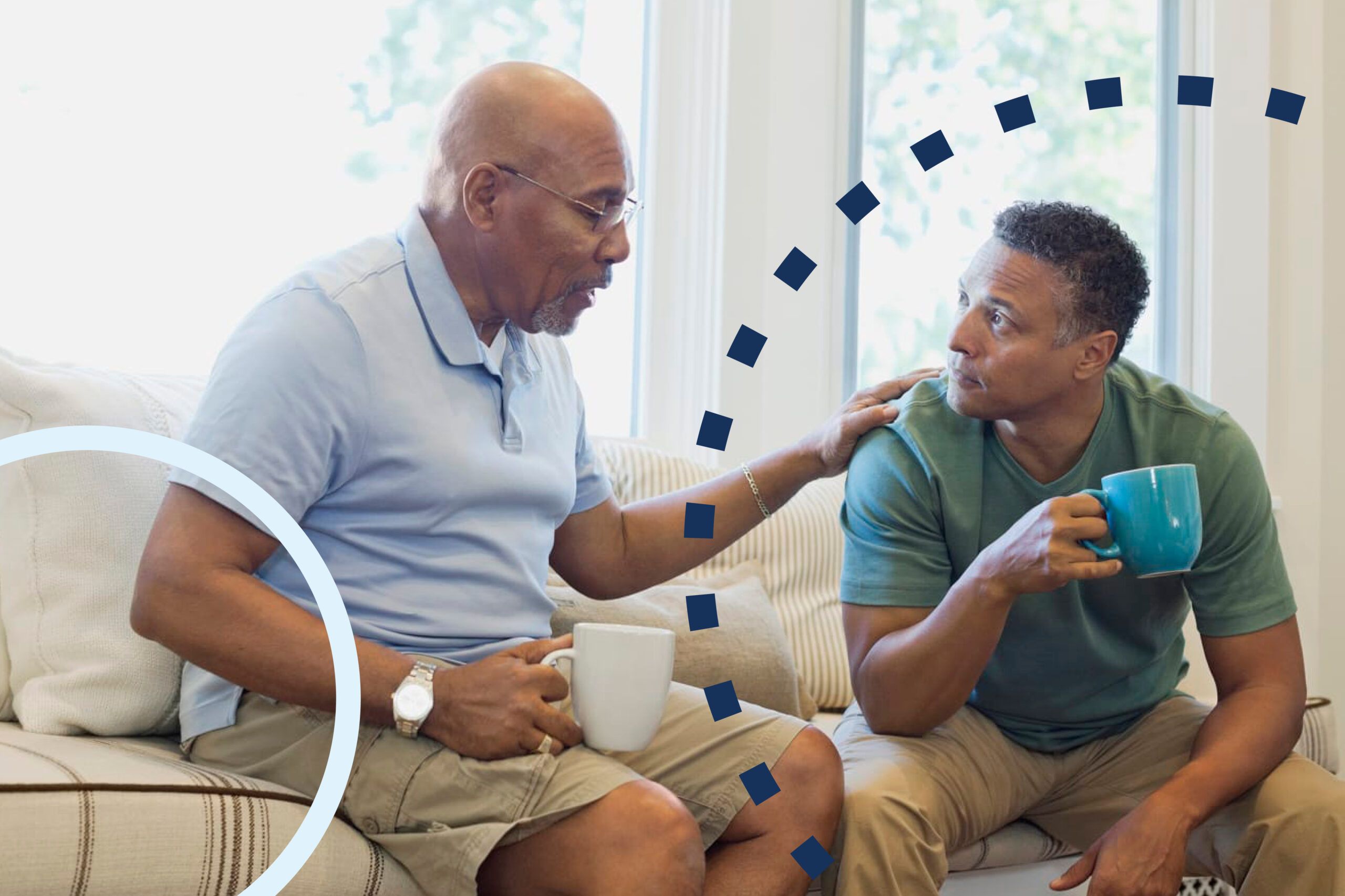 senior with dementia talking to son
